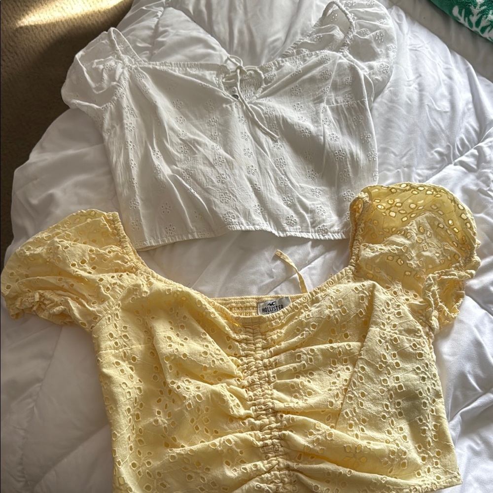 White and Yellow Eyelet Puff Sleeve Tops